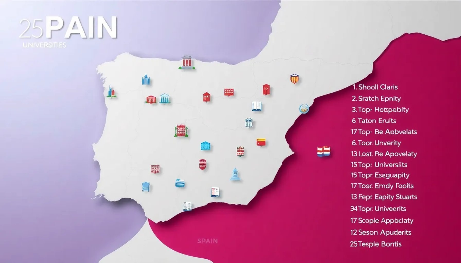 Mapa de España con las 25 universidades públicas mejor clasificadas en 2026