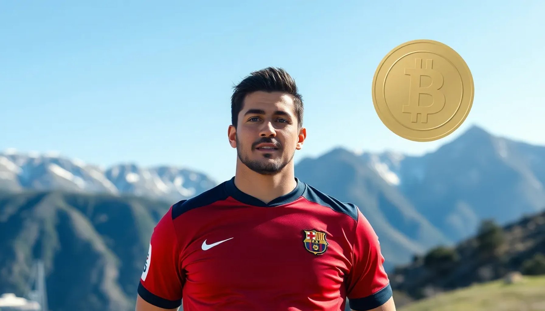 Imagen de Juan Román Riquelme con fondo de las montañas de Andorra y símbolos financieros