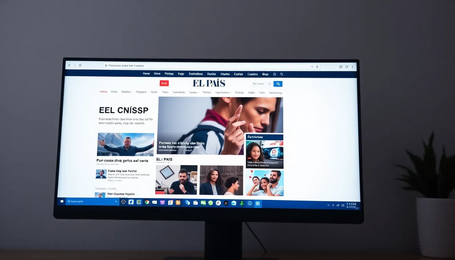 Pantalla de ordenador mostrando la portada digital de El País con secciones de noticias