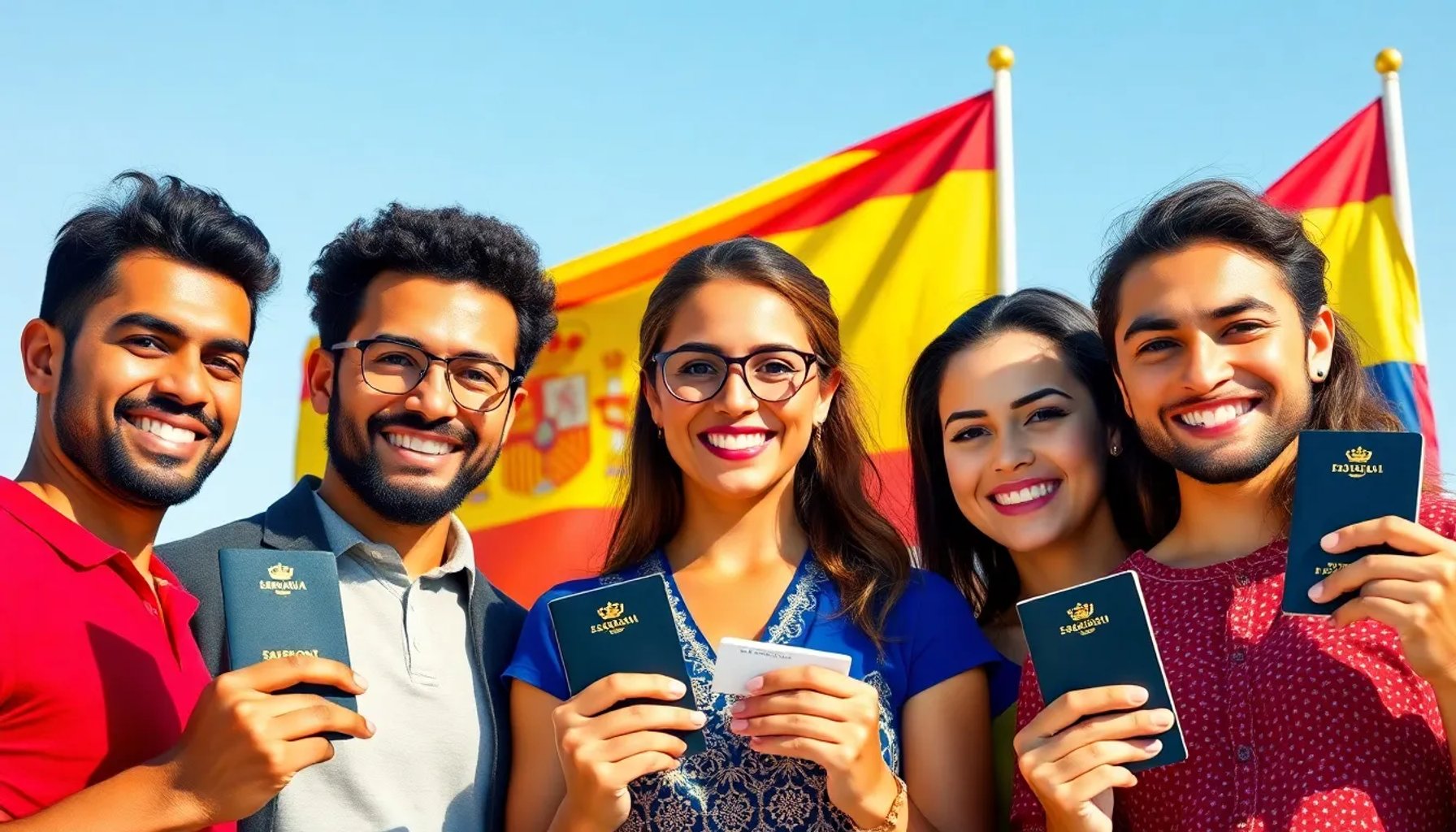 Personas de Marruecos, Colombia y Venezuela celebran la obtención de la nacionalidad española bajo la bandera de España