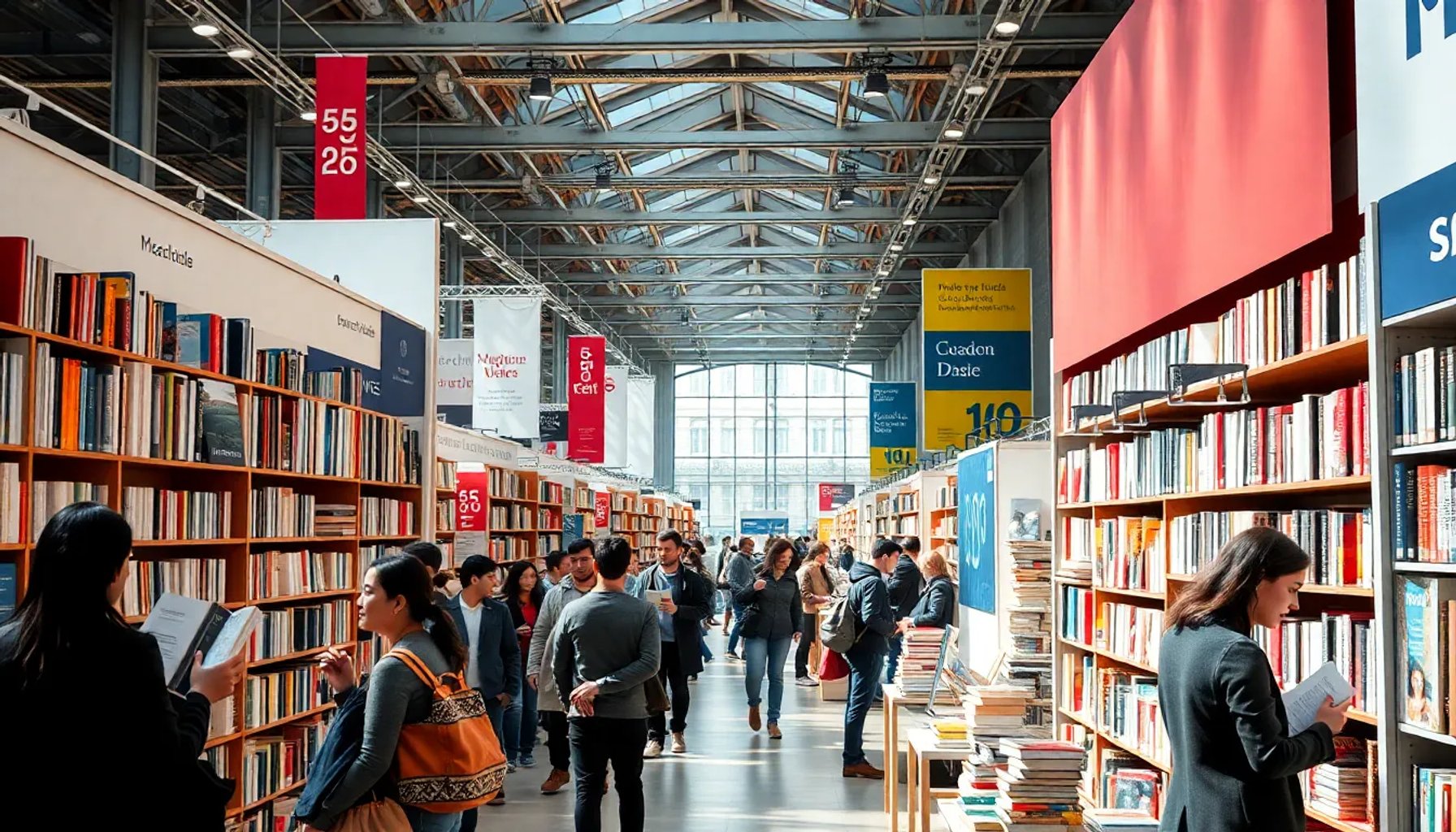 Estantes repletos de libros y lectores recorriendo la Feria del Libro de Madrid 2026