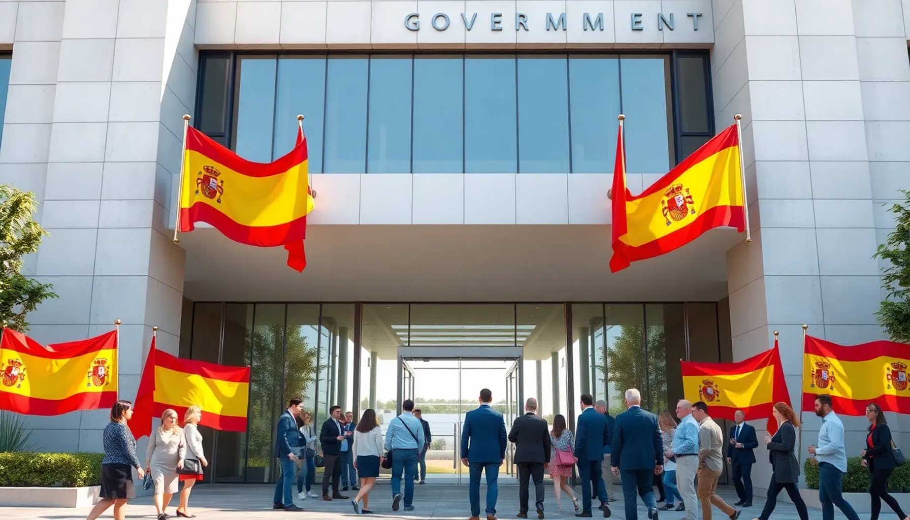 Imagen de un edificio gubernamental con banderas y personas ingresando, simbolizando la nueva oferta de empleo público 2026