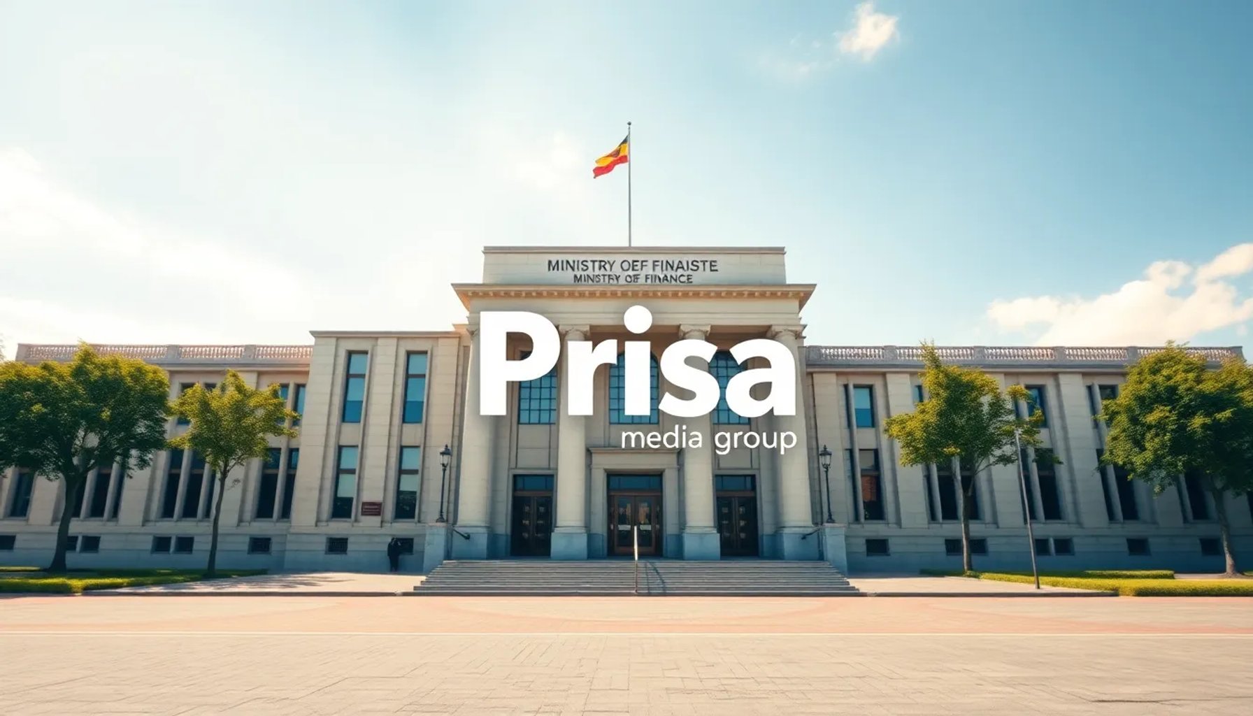 Imagen que muestra la fachada de la sede de Hacienda con ondas de radio y el logo de Prisa