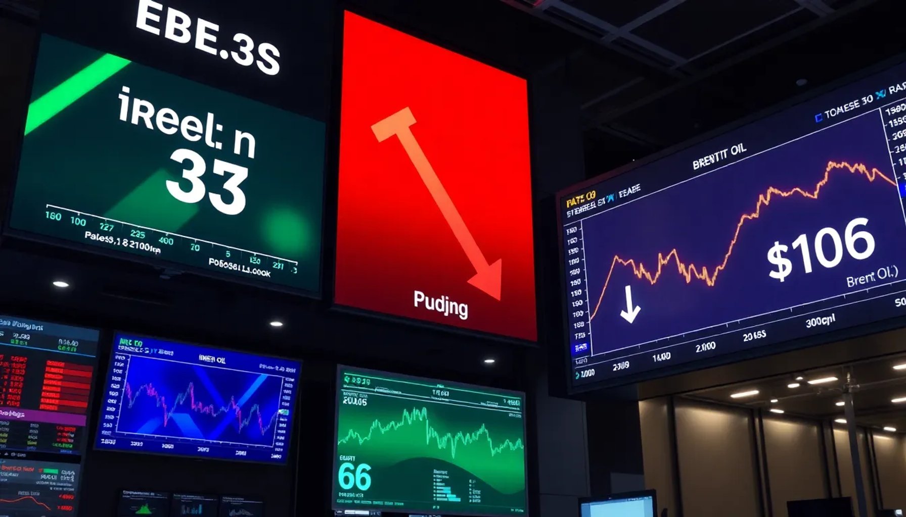 Gráfico del Ibex 35 al alza mientras el precio del crudo Brent supera los 106 dólares
