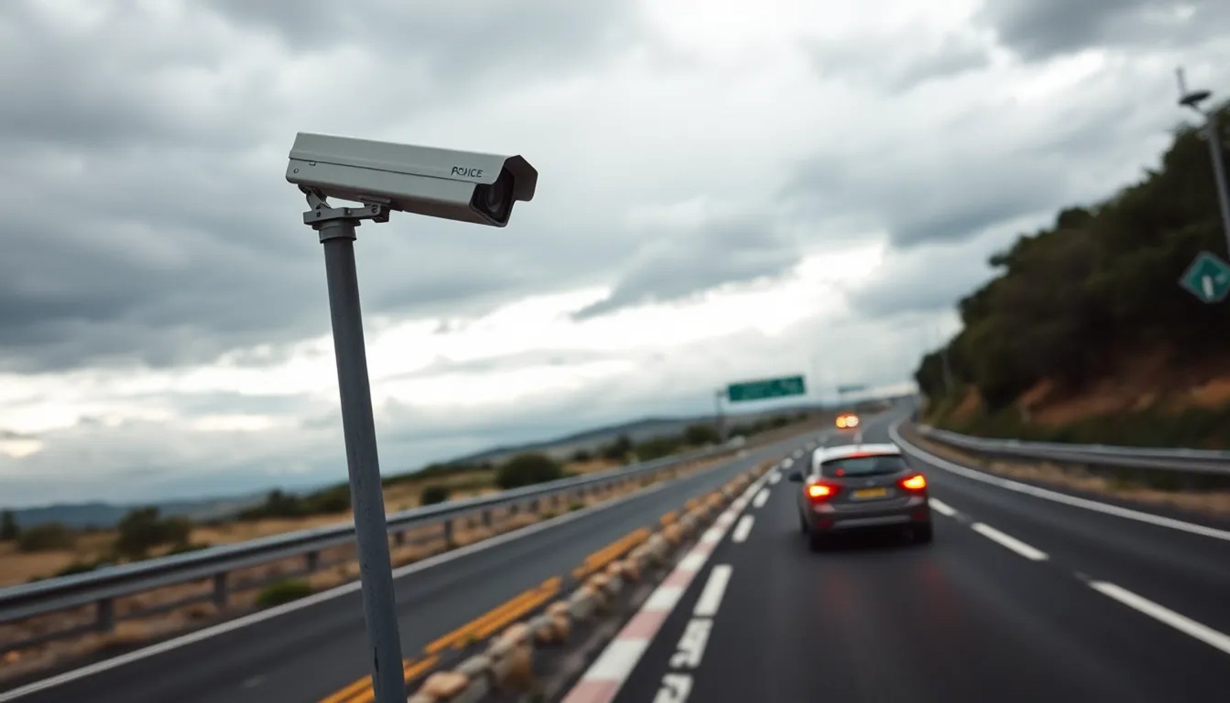 Cámara de la Guardia Civil captura a un coche que circula a alta velocidad sin el chaleco reflectante obligatorio en una autovía española