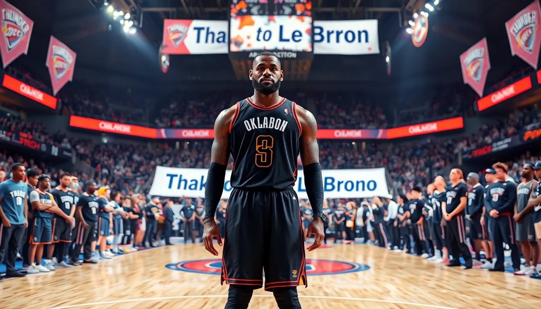LeBron James recibiendo homenaje de los Oklahoma City Thunder en una ceremonia emotiva
