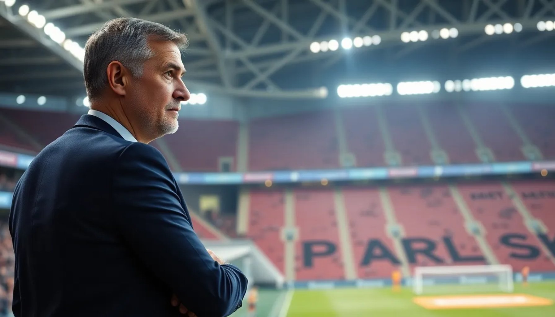Luis García Plaza observando el entrenamiento del Sevilla FC desde la línea del campo