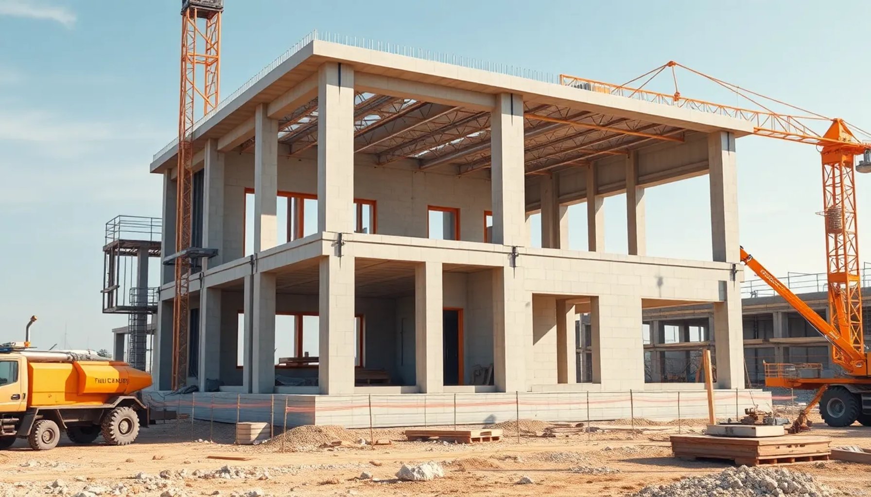Impresora 3D de gran formato imprimiendo la estructura de una casa de hormigón de 120 metros cuadrados