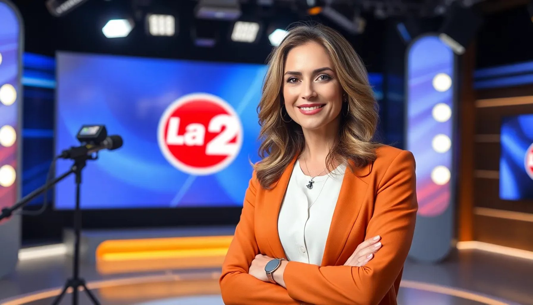 Mercedes Milá en el set de La 2 presentando su nuevo programa, con Loles León al fondo