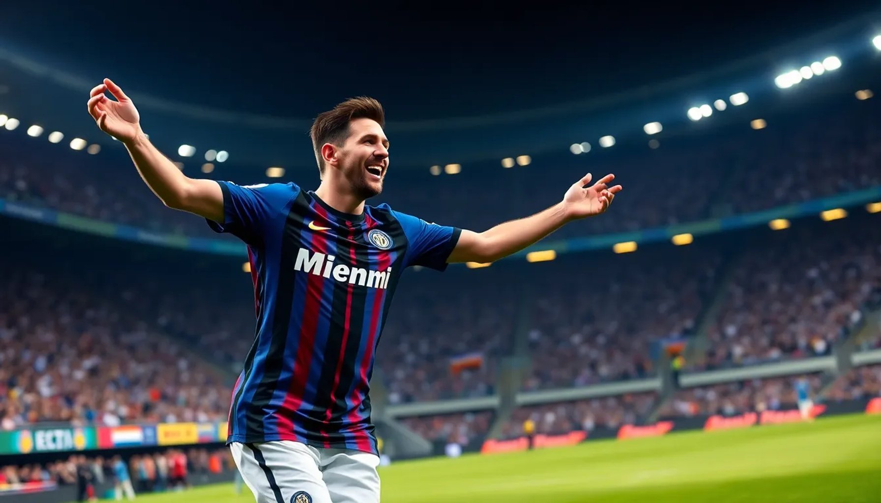 Lionel Messi celebrando un gol con la camiseta de Inter Miami en el Nu Stadium
