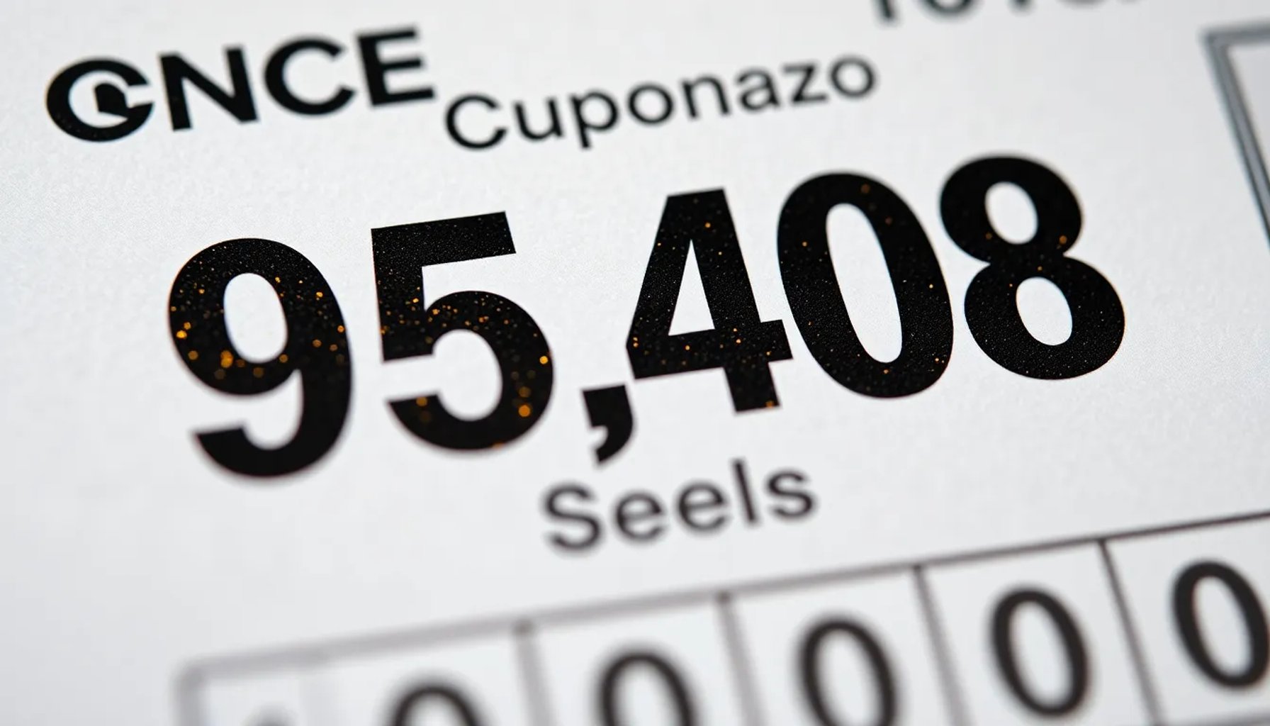 Imagen del cupón número 95.408 serie 076 con destellos dorados que simbolizan el premio del Cuponazo de la ONCE