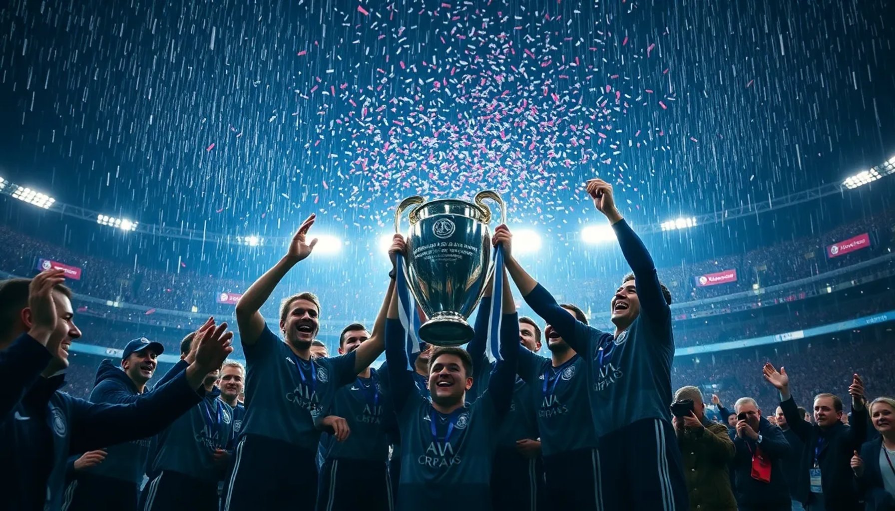 Jugadores del PSG celebrando el título de la Champions League 2026 en el estadio de Budapest