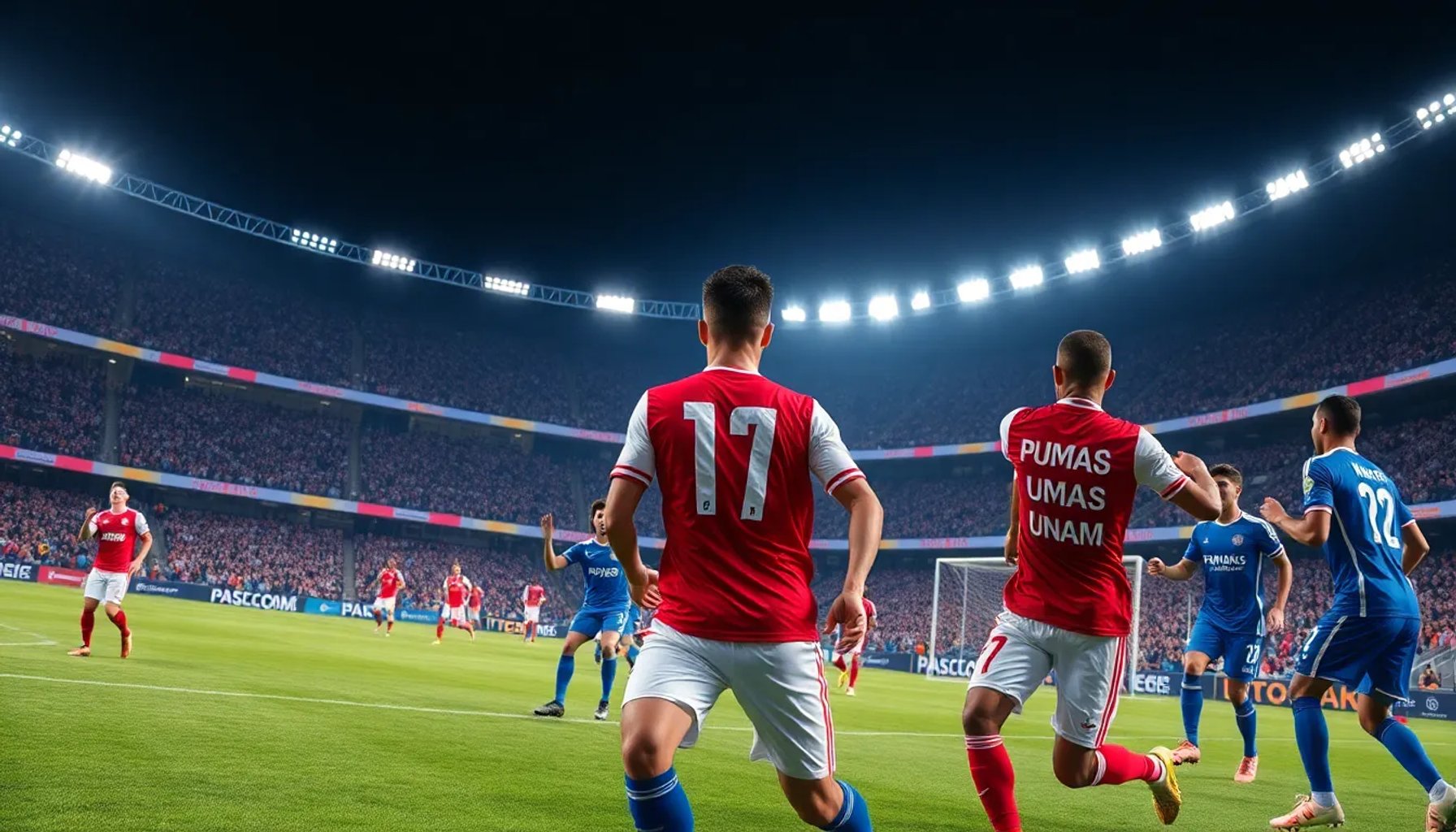 Imagen del estadio con jugadores de Pumas UNAM y Pachuca disputando el partido del 18 de mayo de 2026
