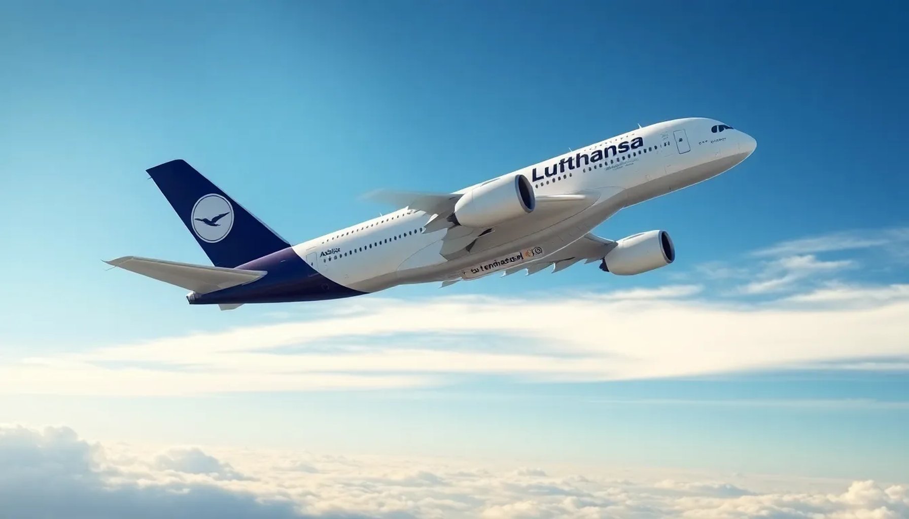 Modelo RC del Airbus A380 de 8.8 metros de largo volando a alta velocidad bajo cielo azul