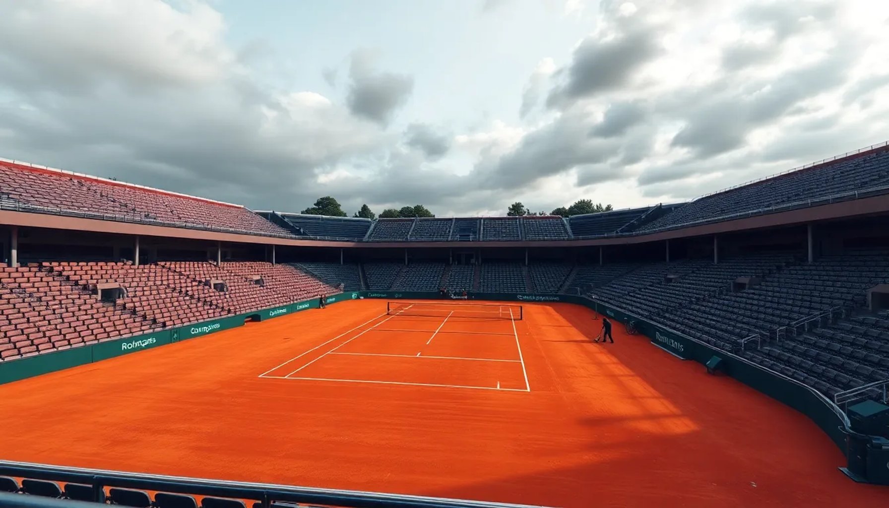 Imagen de la pista de Roland Garros vacía tras la eliminación de Sinner y Djokovic
