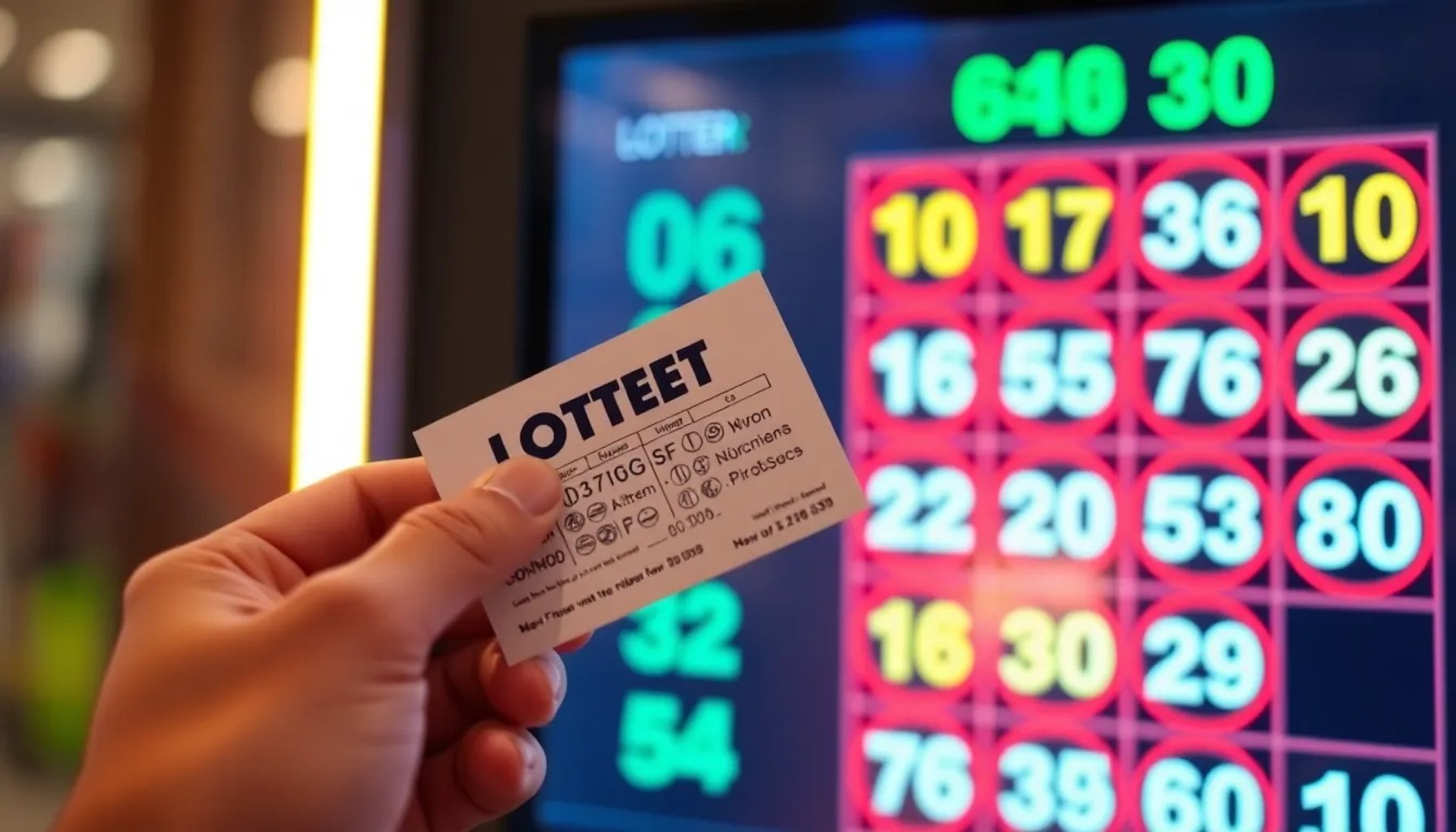 Boletos de la Lotería Nacional y pantalla mostrando los números del Sorteo Superior 2883 en tiempo real