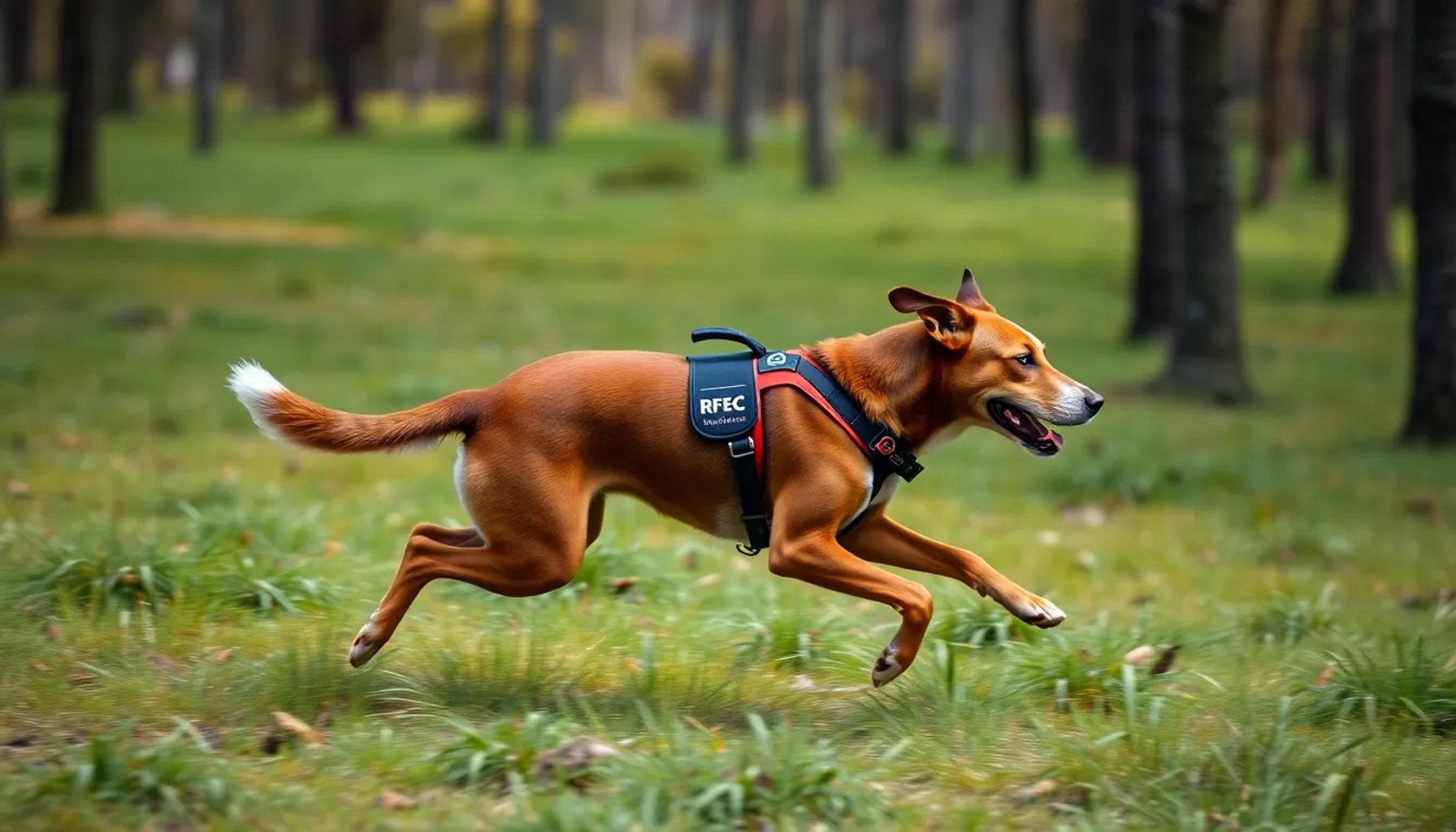 Representación de un perro de caza compitiendo bajo el logo de la RFEC y Piensos Arcadia