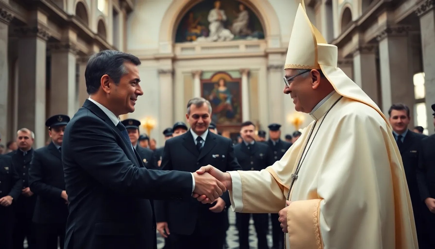Pedro Sánchez y el Papa Francisco conversan en el Vaticano mientras guardias de la UCO vigilan la sede de la embajada de Ferraz
