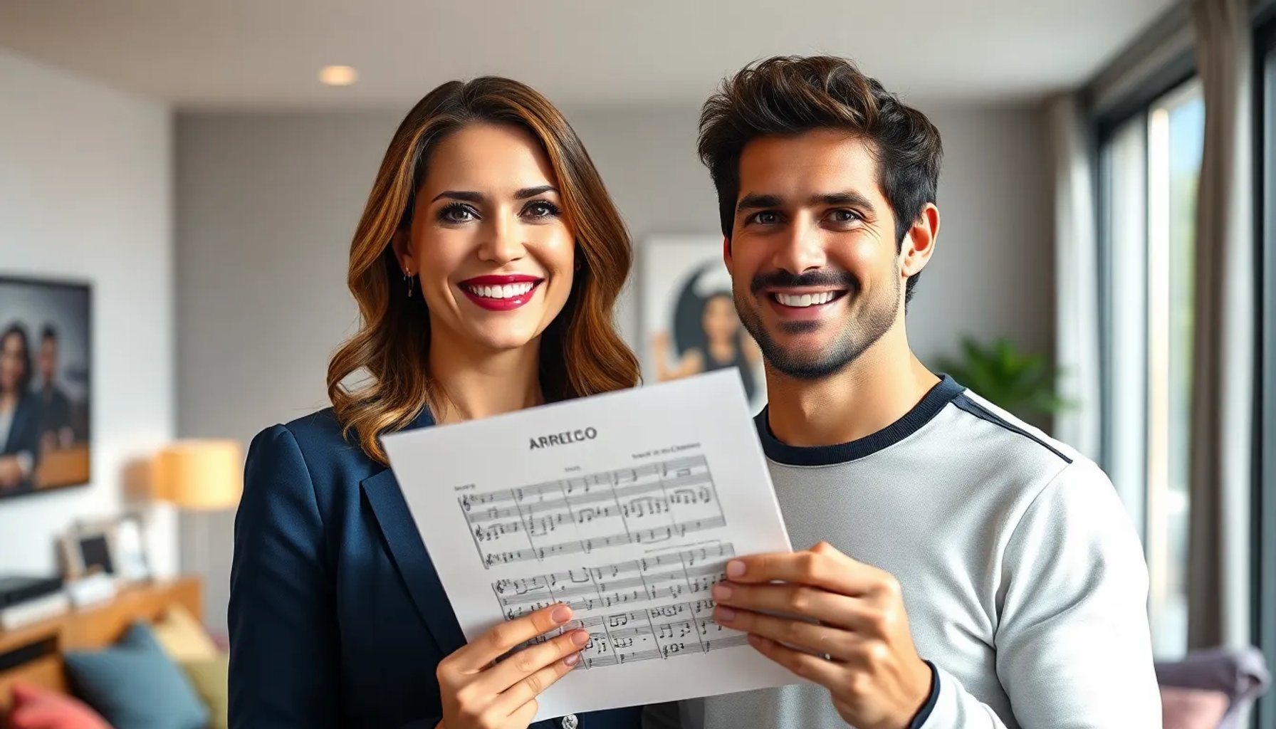 Sara Carbonero y Iker Casillas sonriendo mientras ella le muestra una nota musical en su cumpleaños