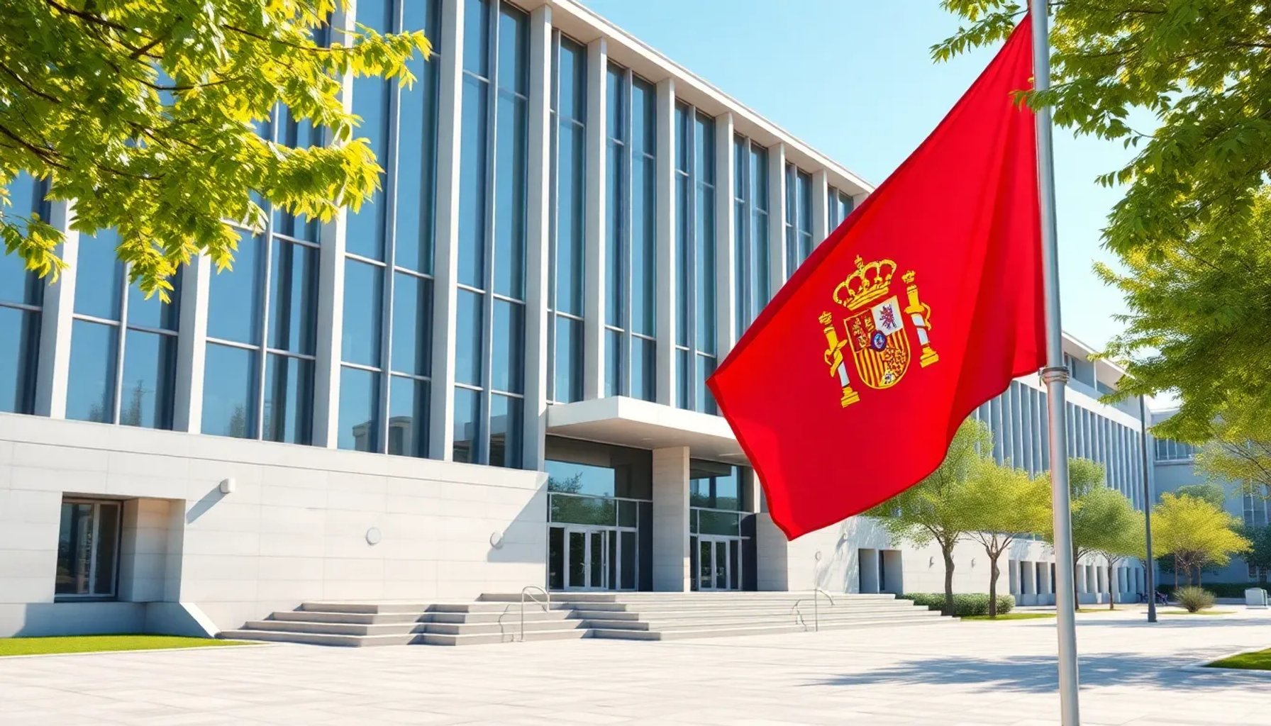 Imagen del edificio del Instituto de Educación con la bandera del Senado española al fondo