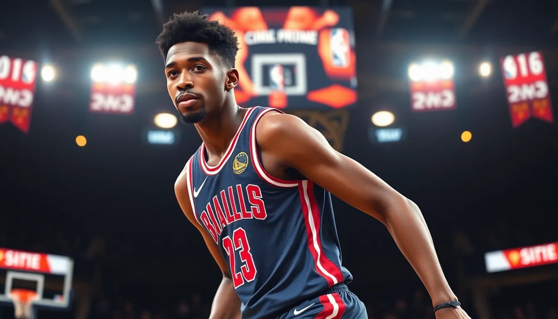 Shai Gilgeous‑Alexander celebrando tras anotar el tiro ganador, con el estadio iluminado de fondo