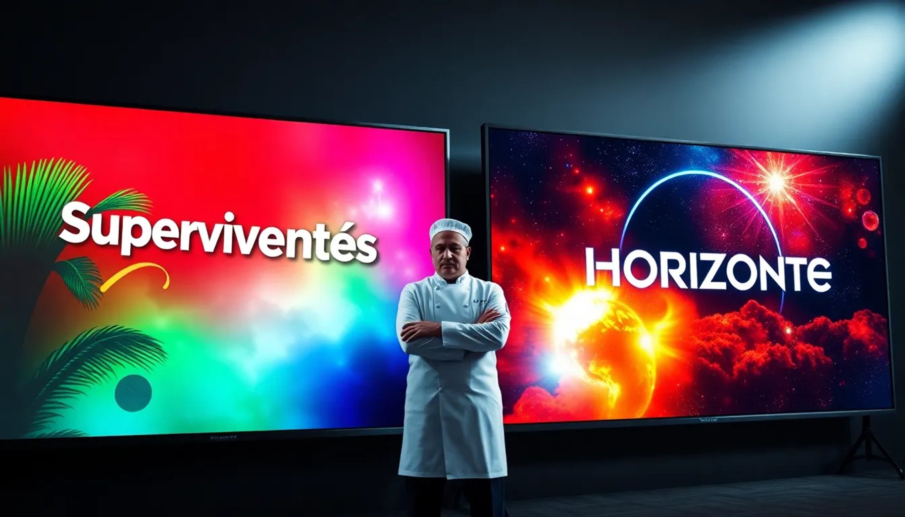 Imagen heroica con logos de Supervivientes y Horizonte compitiendo por la audiencia, mientras el chef Alberto Chicote aparece en segundo plano.