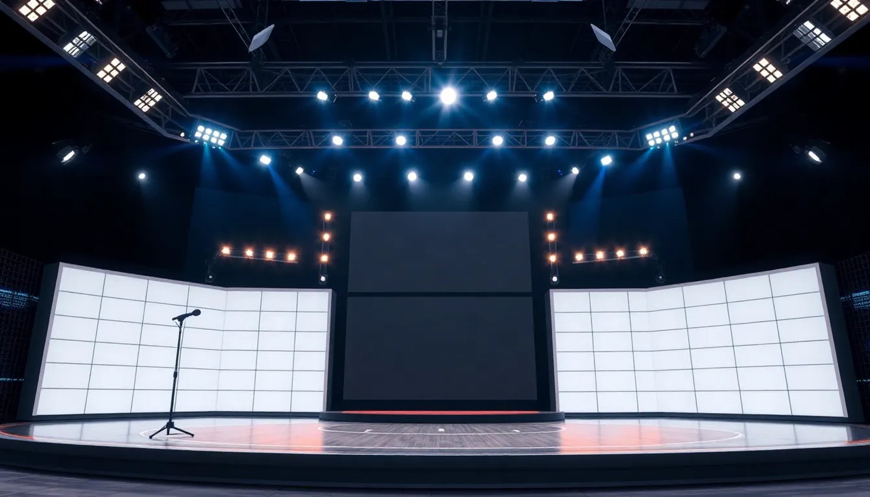 Imagen del set de Pasapalabra con luces y micrófonos, sin el segmento El Rosco visible