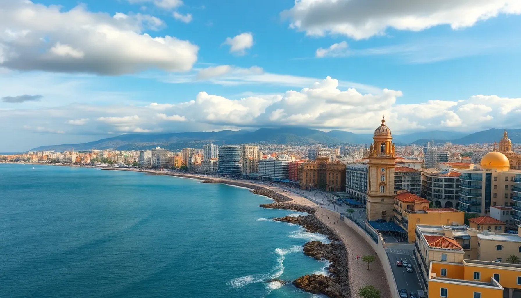 Cielo parcialmente nublado sobre la costa de Málaga con el mar Mediterráneo al fondo