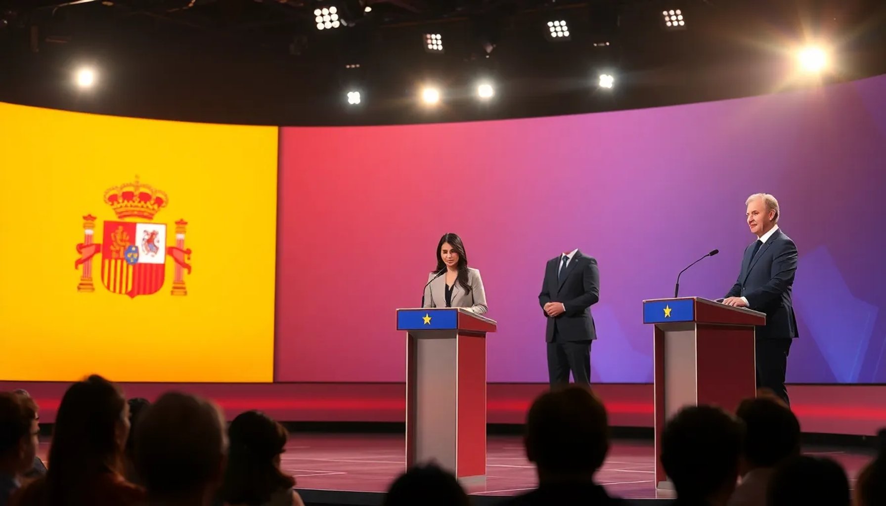 Escena del debate televisado con los principales candidatos andaluces en el estudio