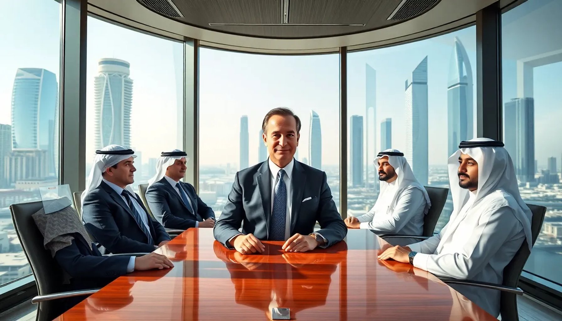 José Luis Rodríguez Zapatero en una reunión en Dubái, rodeado de empresarios de los Emiratos Árabes Unidos