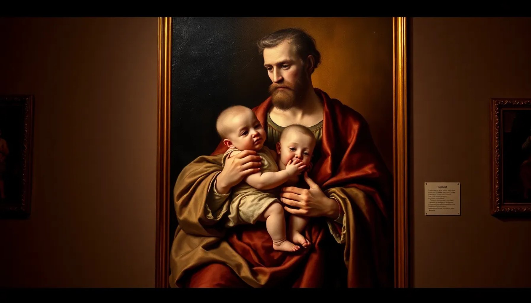 Pintura barroca de Zurbarán que muestra a San José con el Niño Jesús, iluminada por luz tenue.