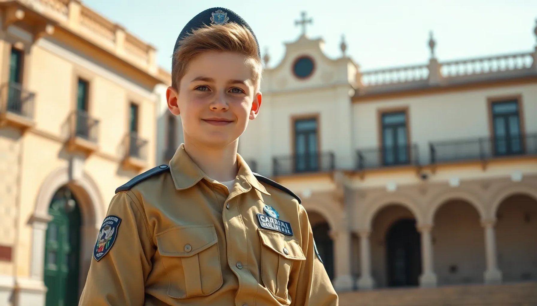 Alberto, joven con uniforme de la Guardia Civil, posa orgulloso frente al cuartel de Cádiz