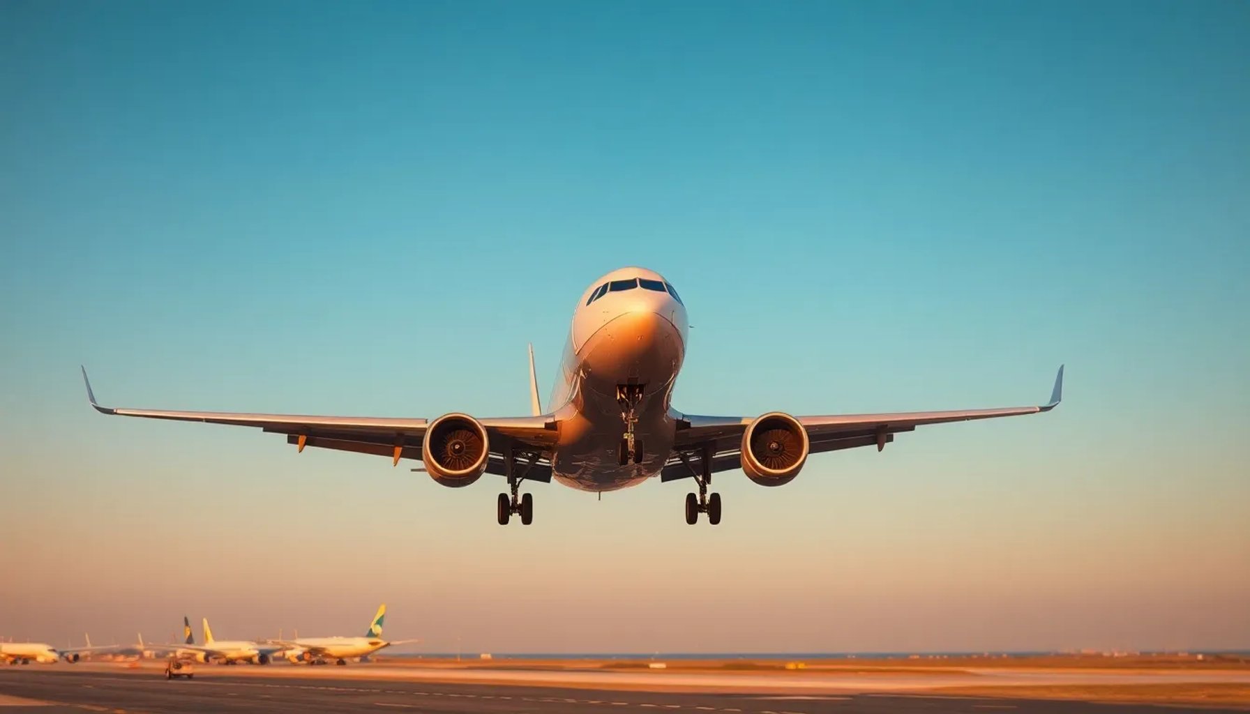 Avión comercial aterrizando en el Aeropuerto de Alicante con el mar Mediterráneo al fondo