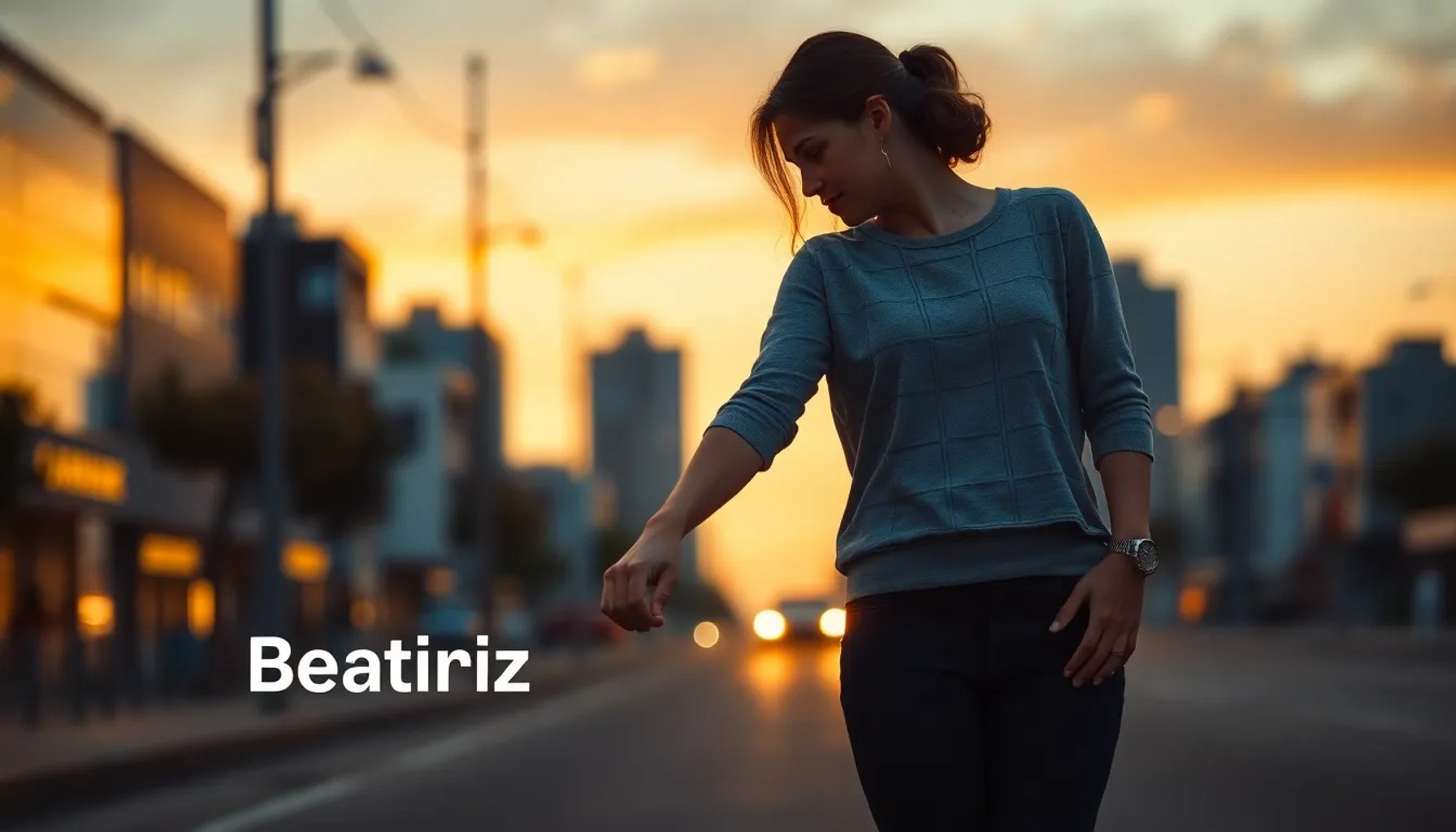 Escena tensa entre Beatriz y Juanito en un entorno urbano al atardecer