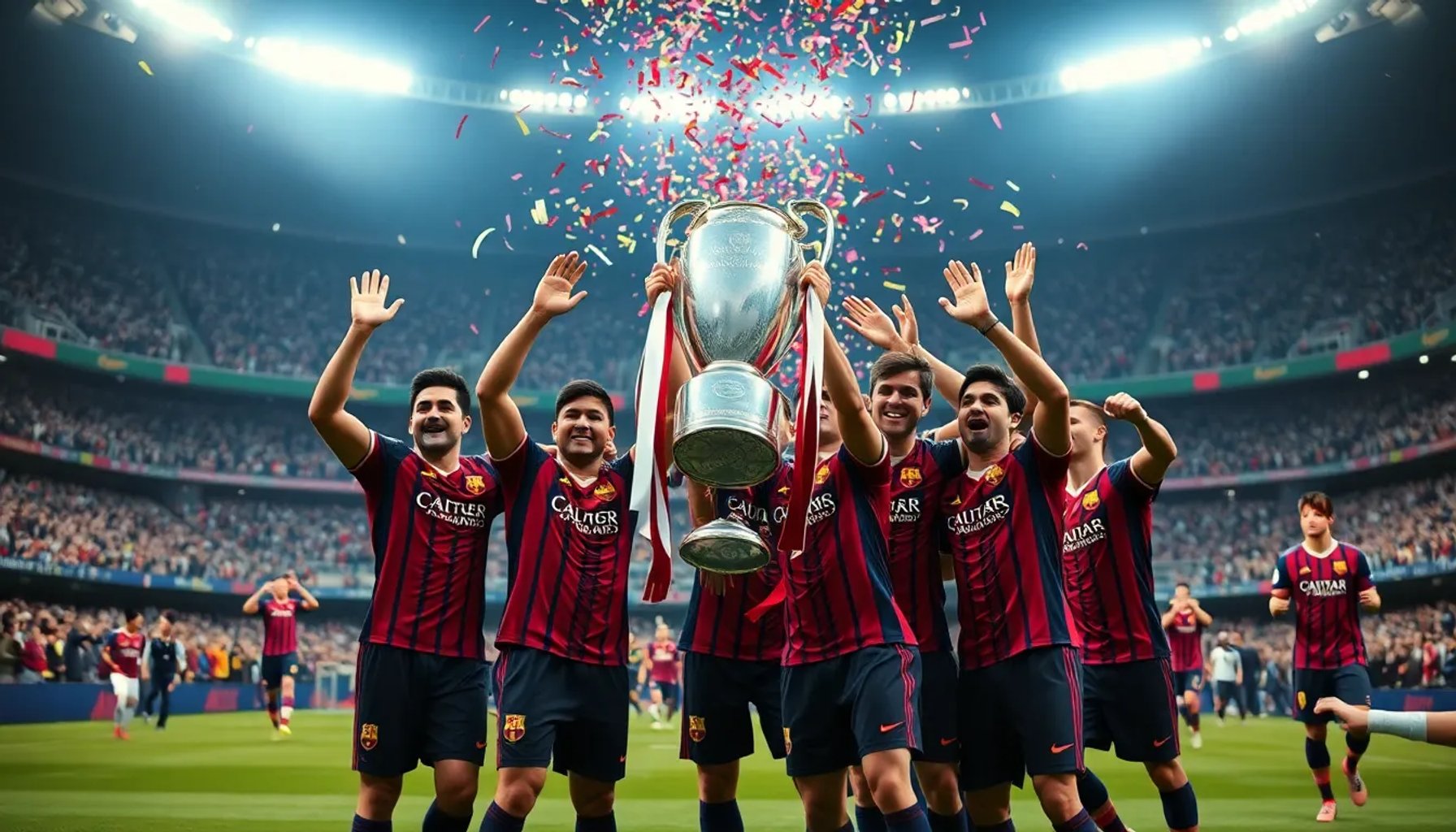 Jugadores del Barcelona levantando la Copa de Europa 2026 en el estadio del partido final
