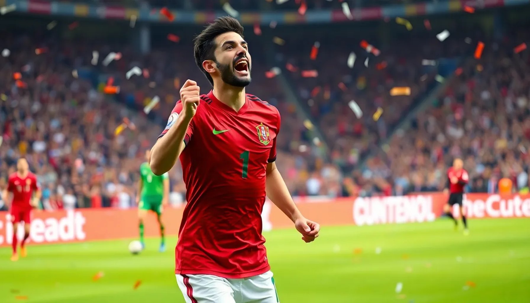 Bernardo Silva celebrando un gol con la selección de Portugal durante un partido internacional