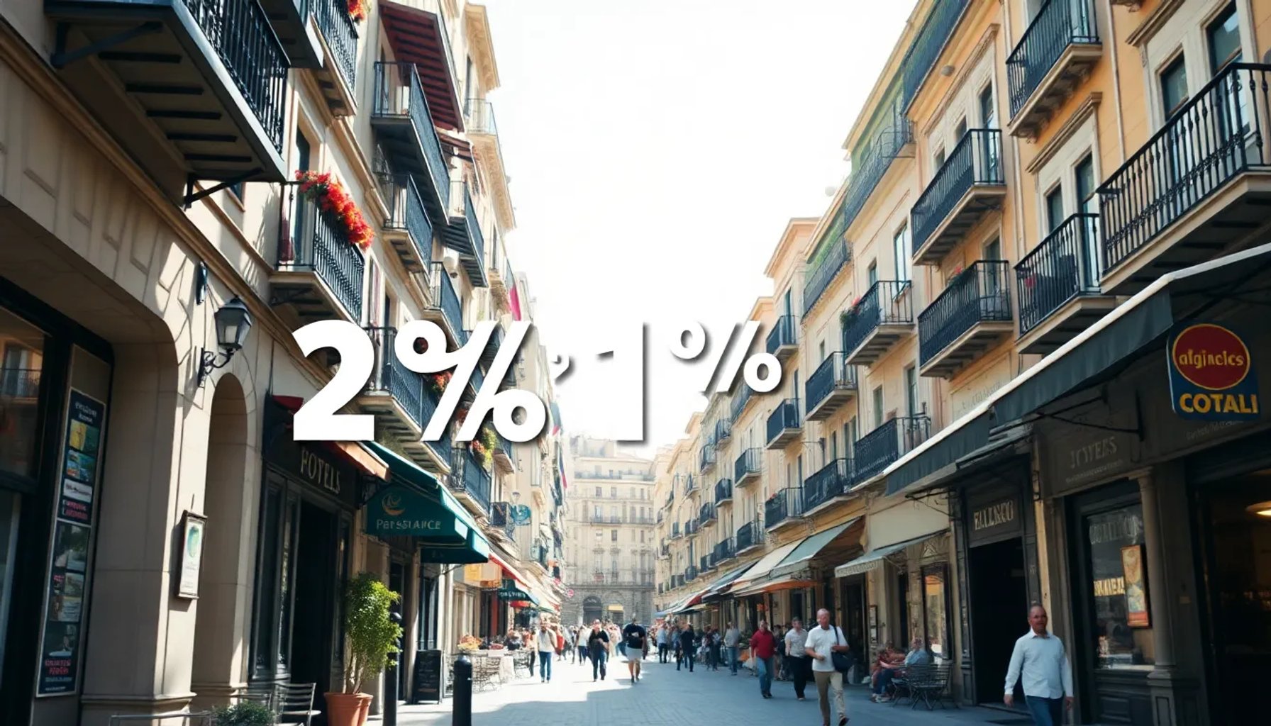 Imagen de una calle española con bares y hoteles, ilustrando la propuesta de subir el IVA al 21%
