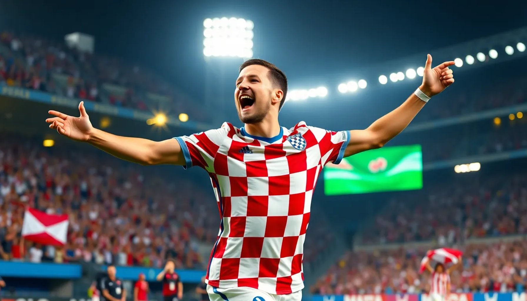Ante Budimir celebrando su gol con la camiseta de Croacia en el estadio durante el partido contra Panamá