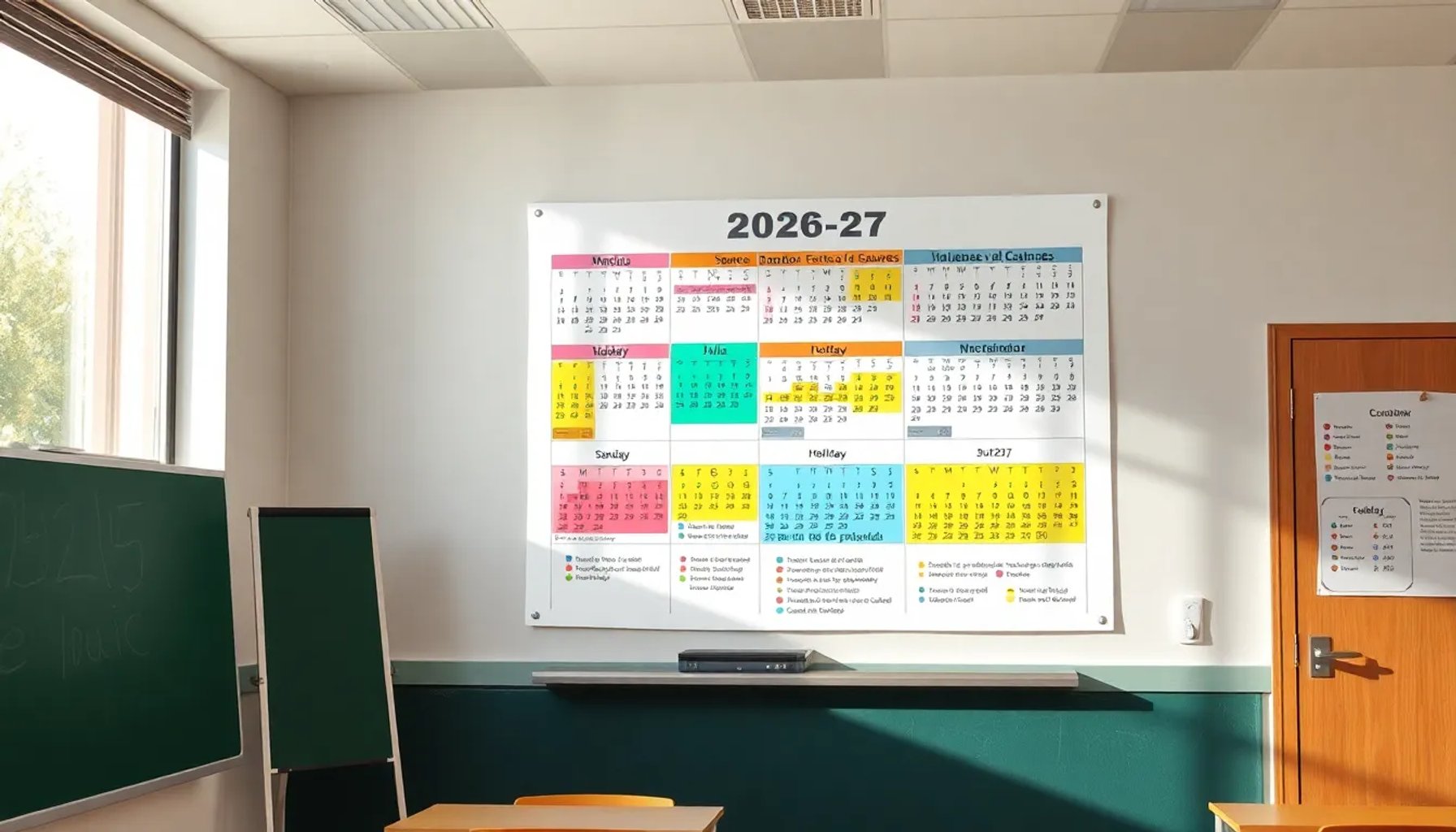 Calendario escolar 2026-27 de la Comunidad de Madrid con fechas resaltadas de inicio, fin y vacaciones