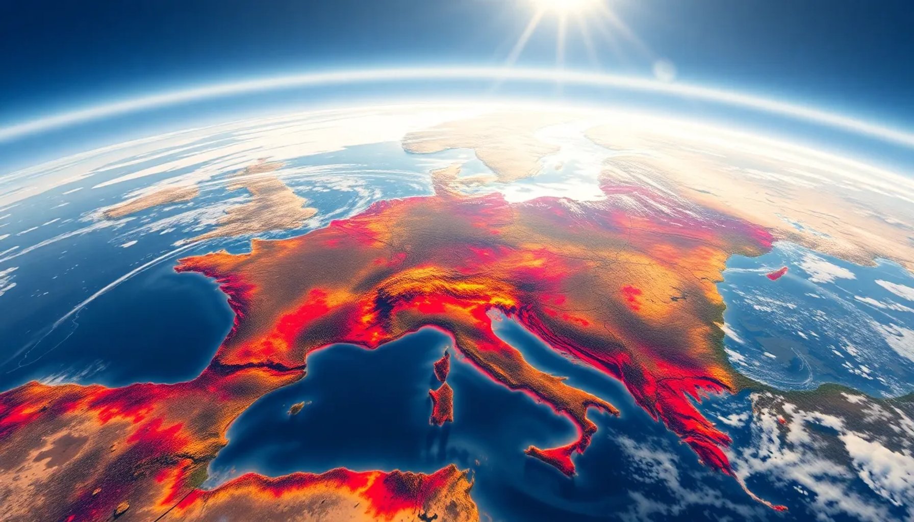 Mapa de España mostrando áreas con anomalías de temperatura de hasta 20 ºC a dos metros sobre el suelo