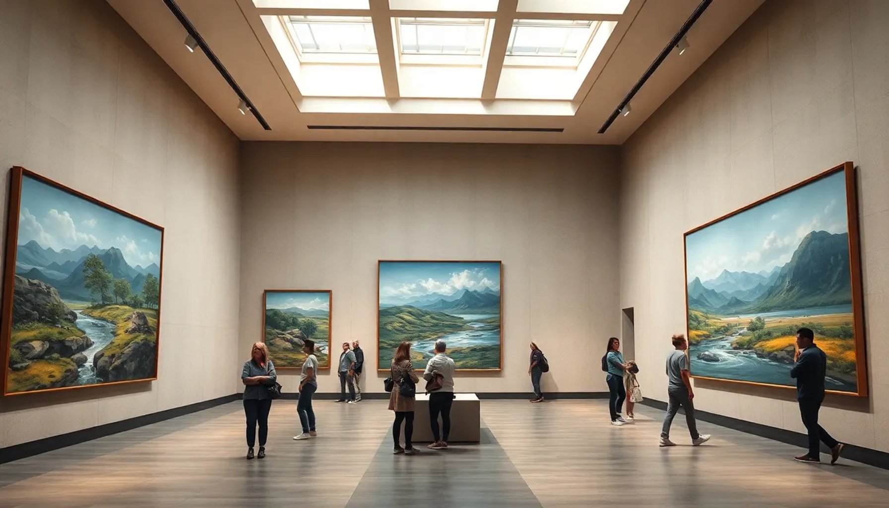 Vista de la sala de exposición del Thyssen con obras de Carmen Laffón en las paredes
