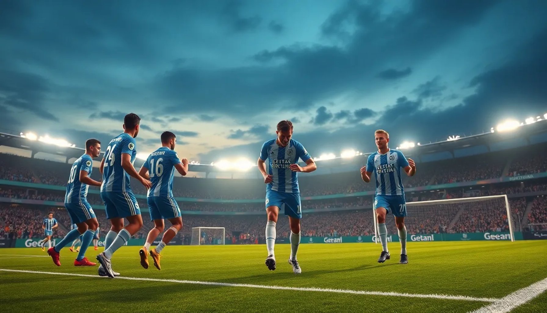 Jugadores de Celta Fortuna celebrando el gol de la victoria contra Europa