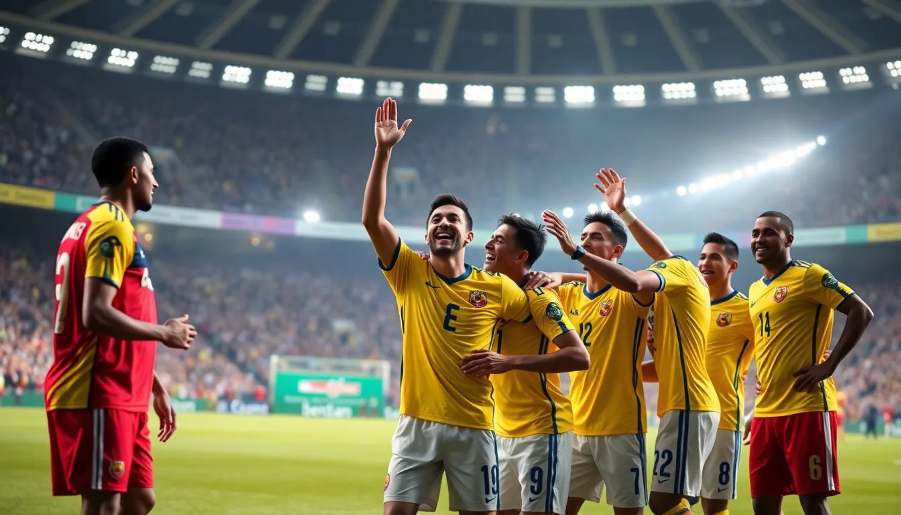 Jugadores de la selección de Colombia celebran su victoria 2-0 contra Jordania en el amistoso previo al Mundial 2026