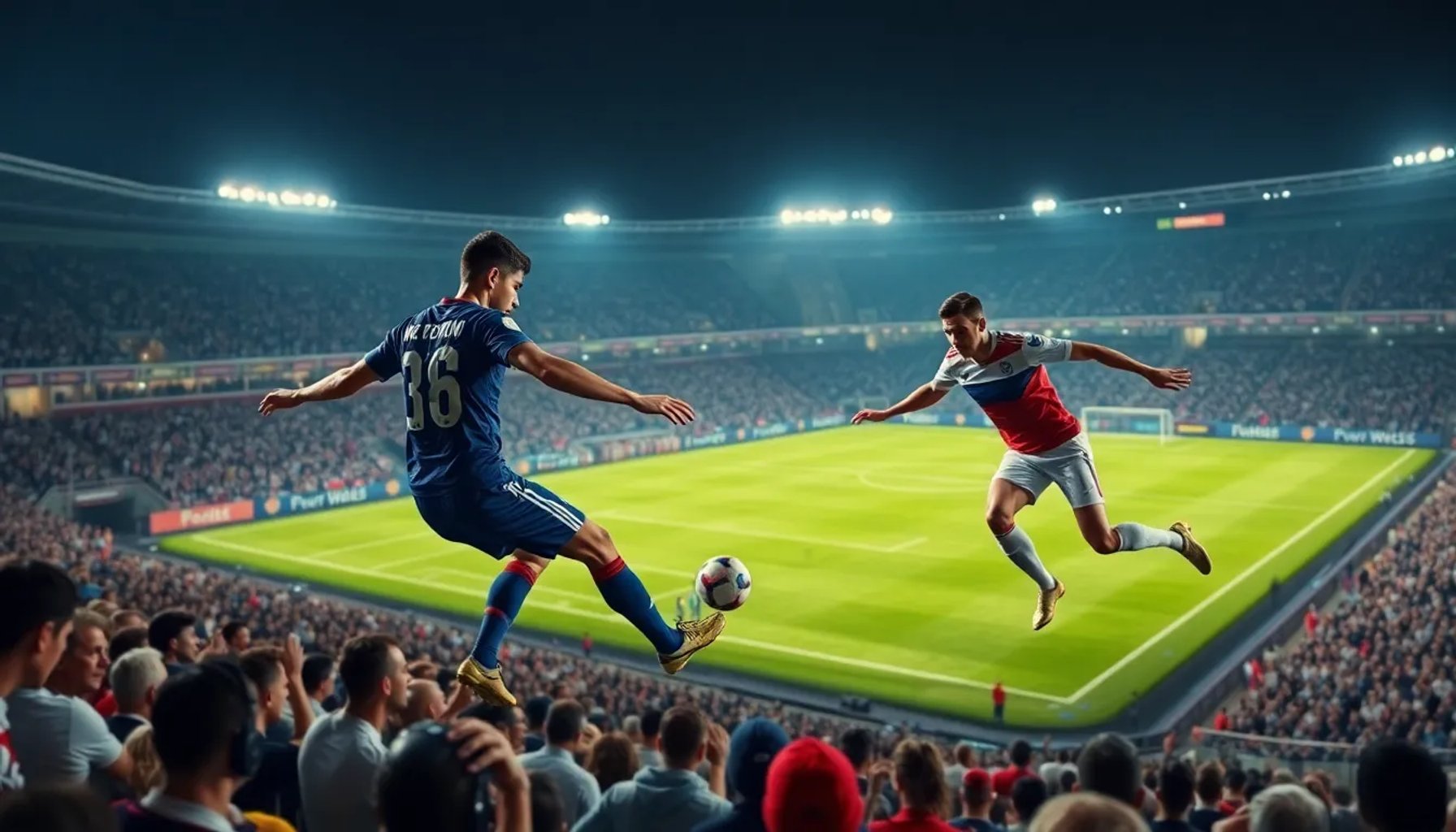 Jugadores de Corea del Sur y Chequia disputando el balón bajo luces del estadio