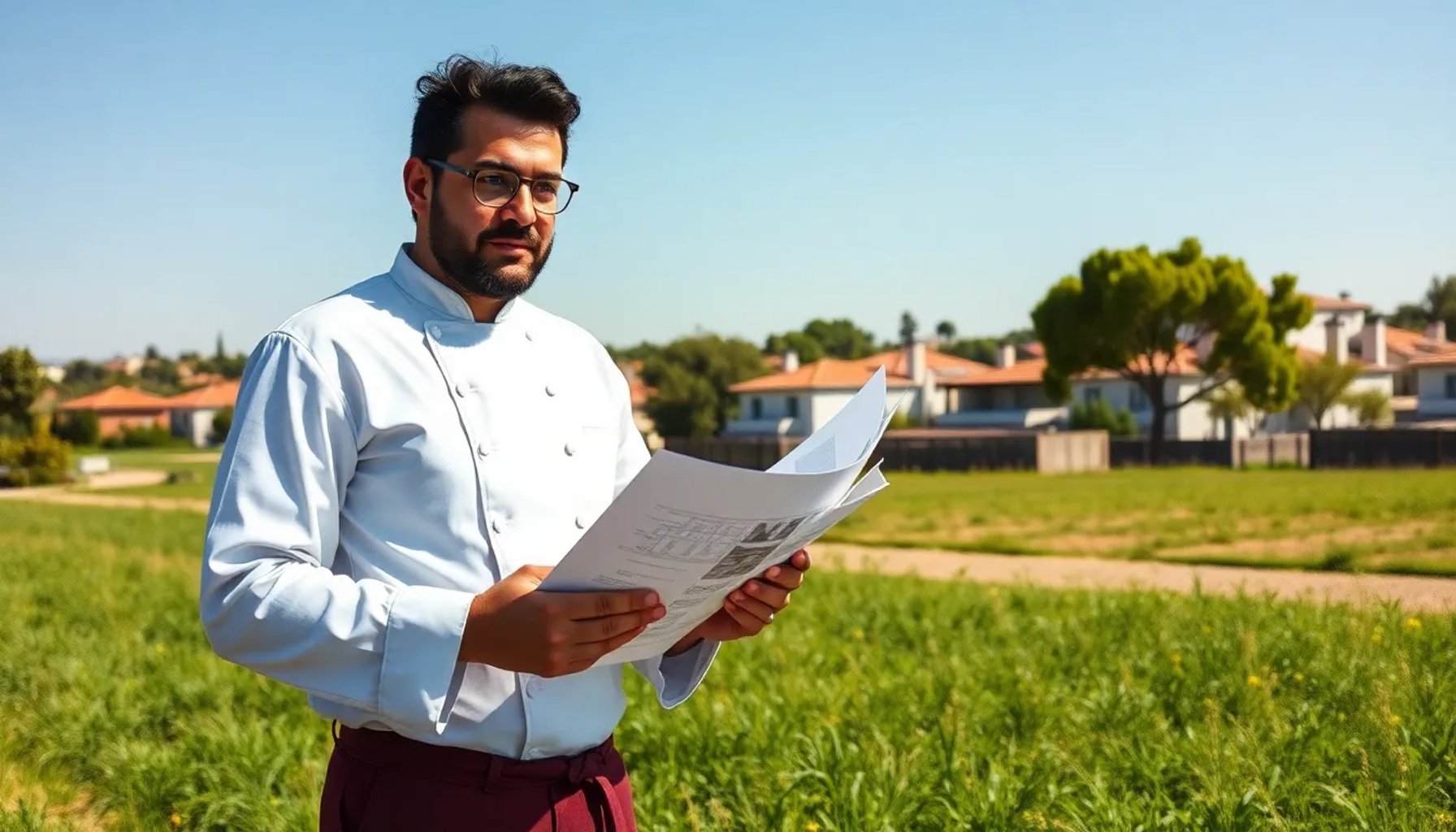 Dabiz Muñoz frente a la parcela recién adquirida en las afueras de Madrid, planificando su nuevo restaurante