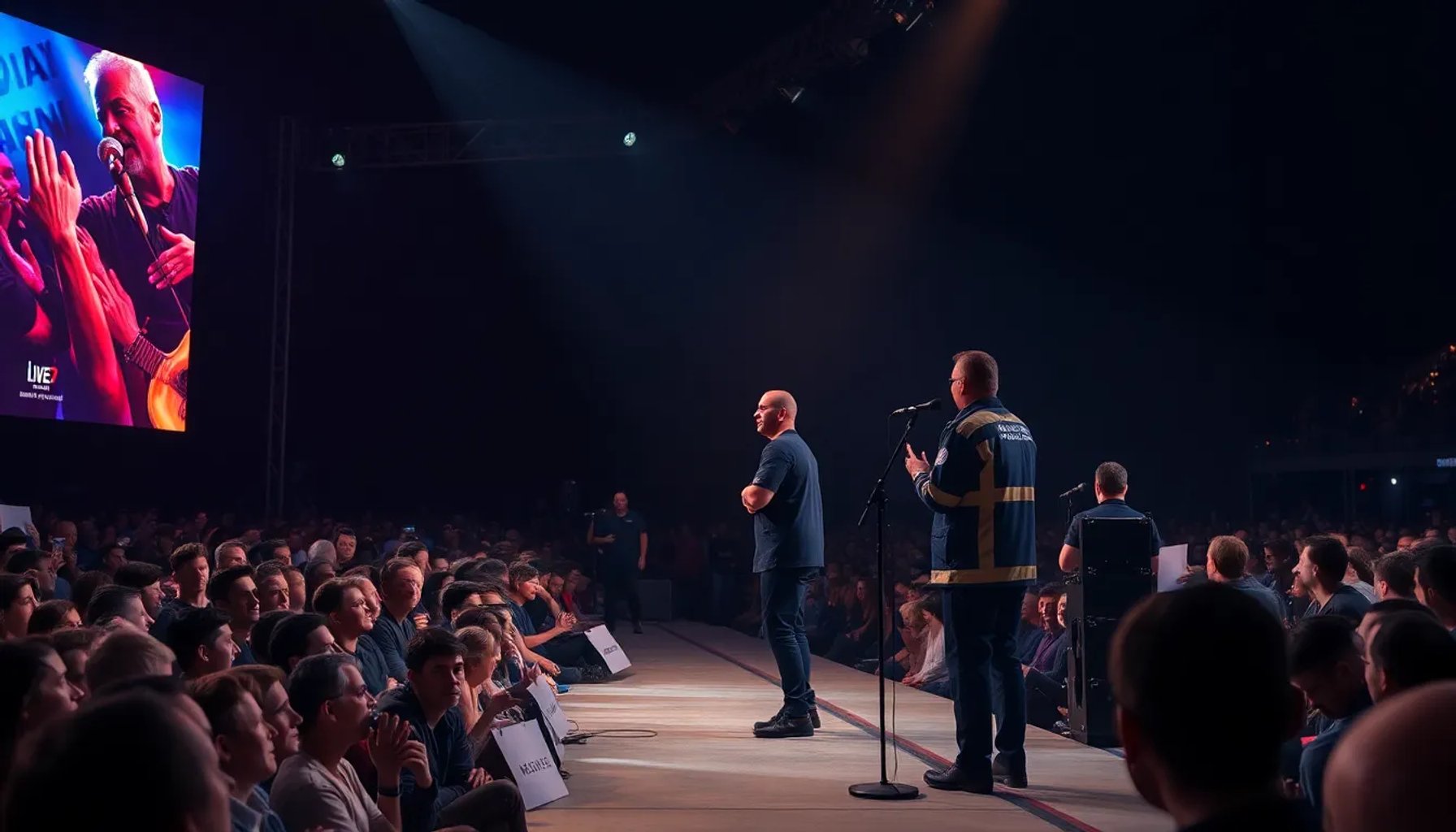 Dani Fernández deteniendo su concierto en el escenario del Mallorca Live Festival 2026 mientras el público observa preocupado