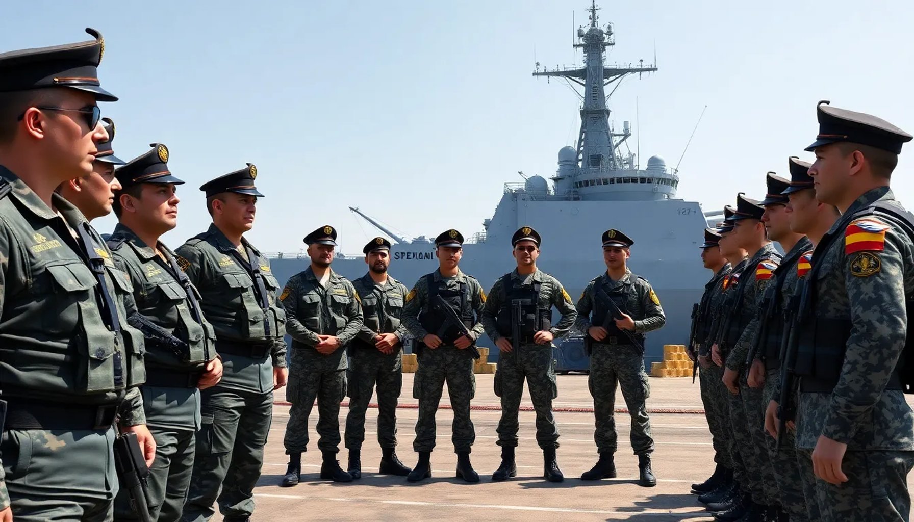 Soldados y marineros en uniforme posando frente a un buque de la Armada, representando la nueva convocatoria de 4.523 plazas.