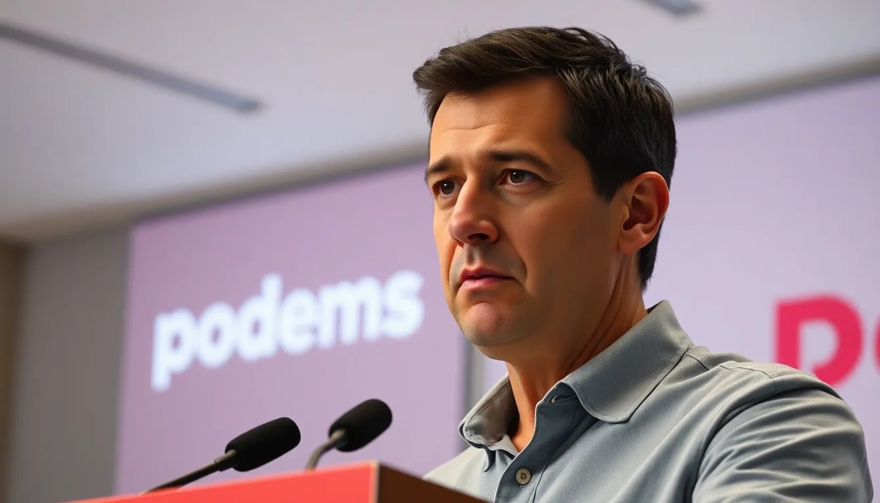Juan Martínez Gómez hablando en un evento público de Podemos Castilla y León