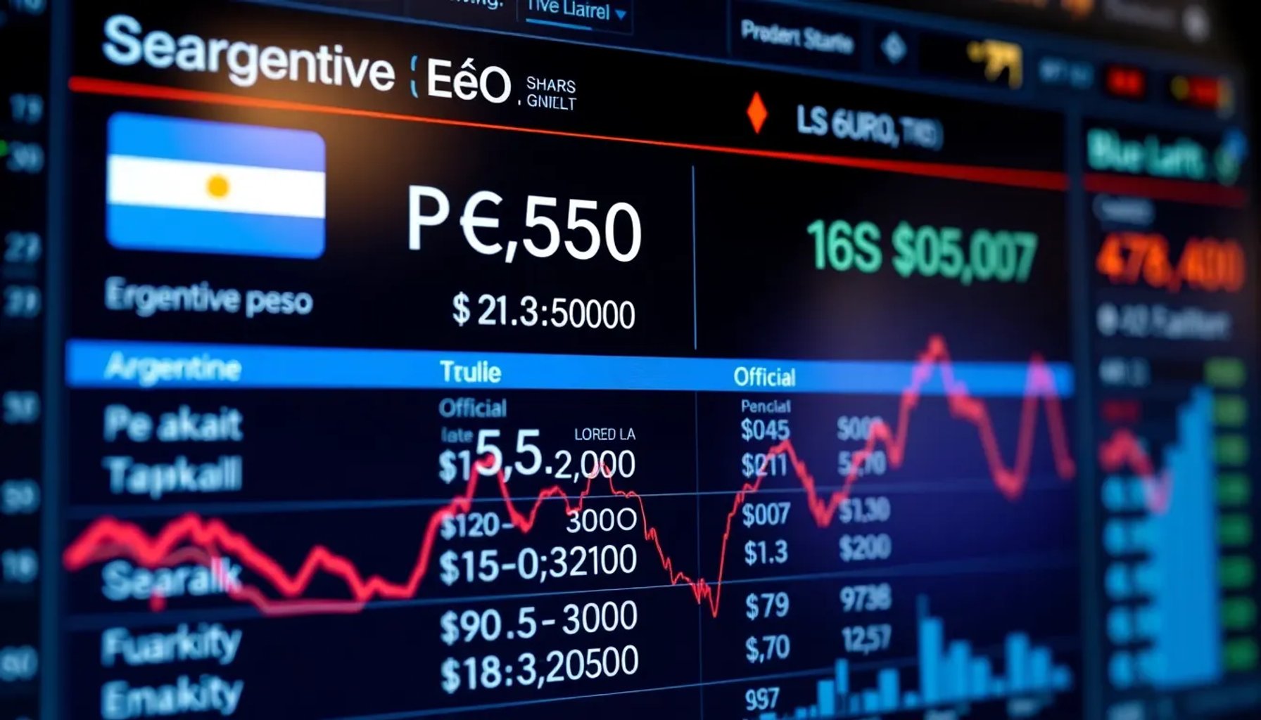 Pantalla de cotización en tiempo real del dólar oficial y del dólar blue en Argentina, 5 de junio