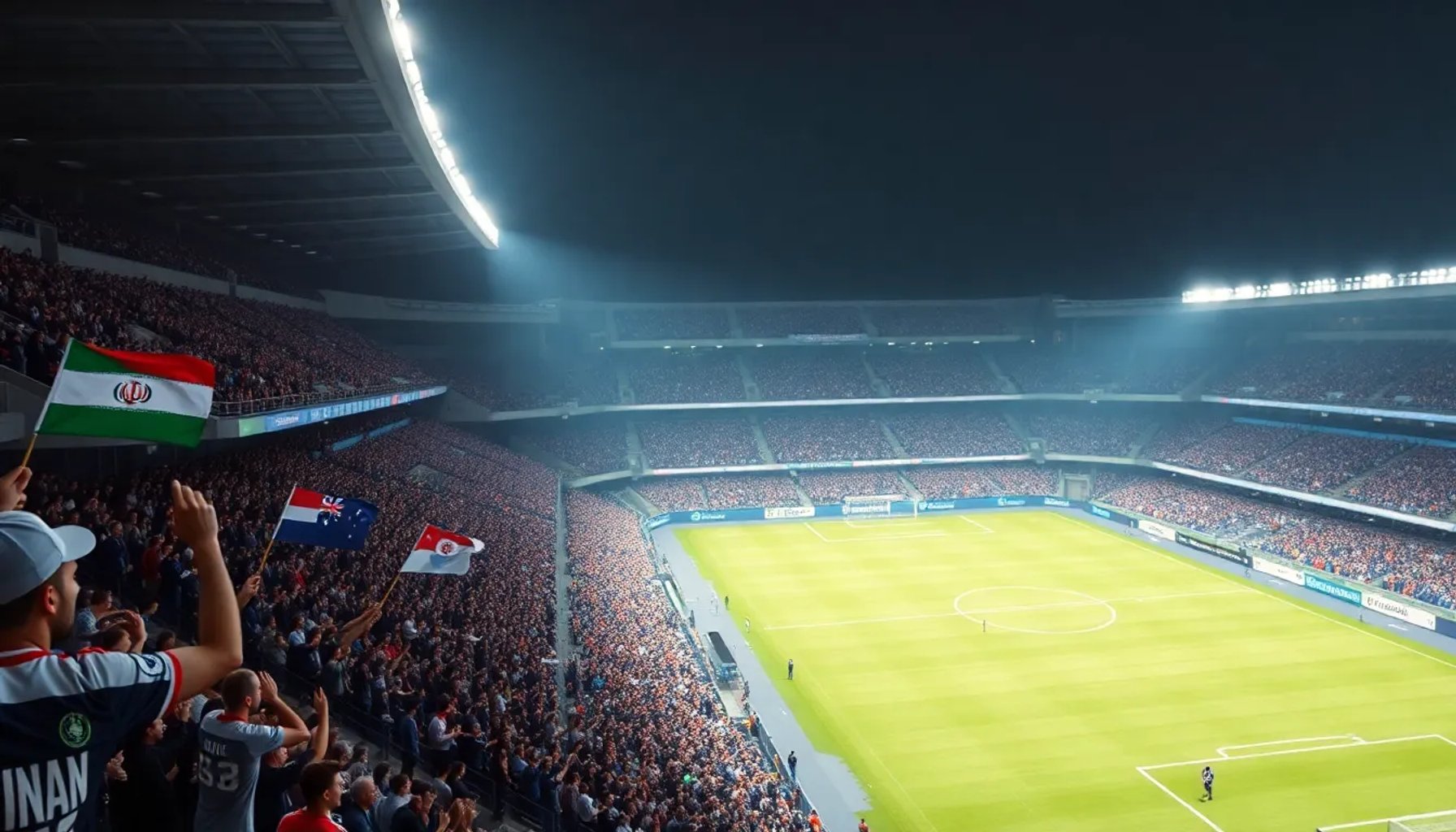 Estadio lleno con fans de Irán y Nueva Zelanda durante el partido del Mundial 2026